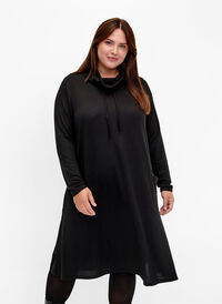Jersey dress with high neck and pockets, Black, Model