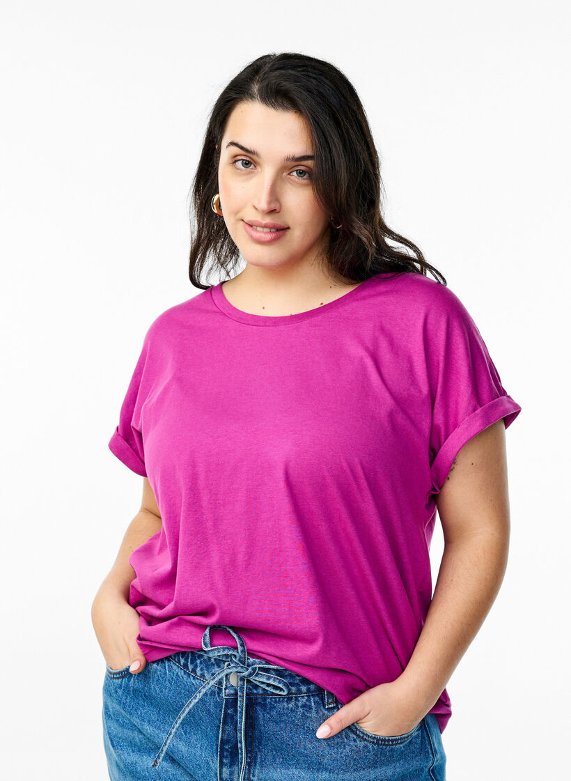 Short sleeve cotton blend T-shirt, Purple, Model image number 0
