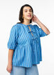 Short-sleeved denim blouse with stripe pattern, Blue, Model image number 0