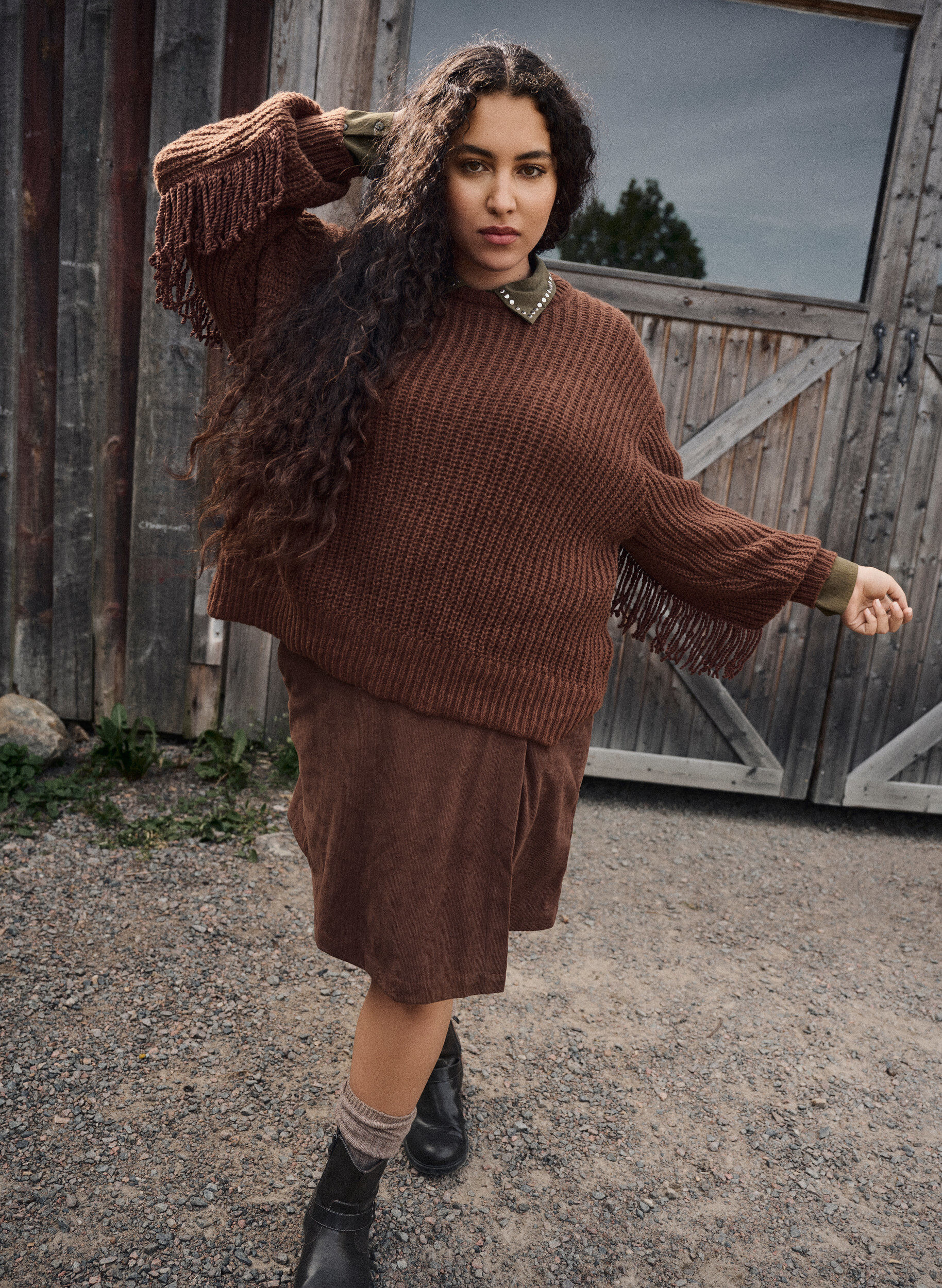 Zizzifashion Short skirt in corduroy, Brown, Image image number 0