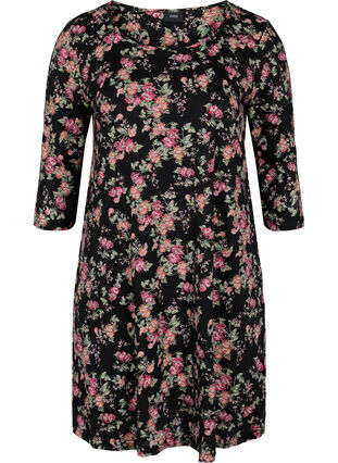 Cotton night dress, Black Pink Oran Flow, Packshot image number 0