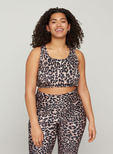 Sports top with leopard print and mesh, Leopard, Model image number 0
