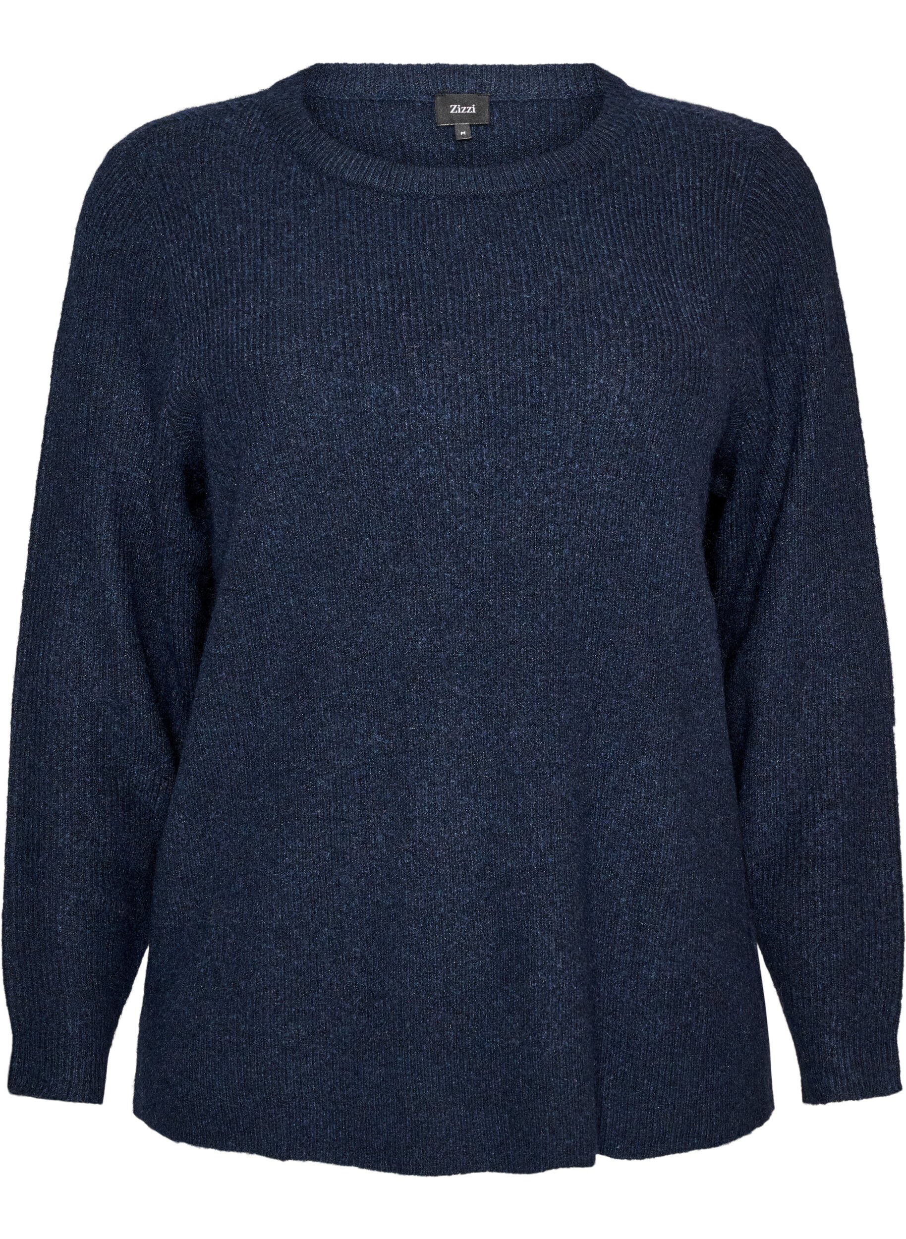 ZizzifashionMelange knit blouse with round neck, Blue, Packshot image number 0