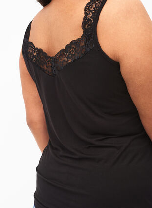 Viscose top with lace edge, Black, Model image number 2