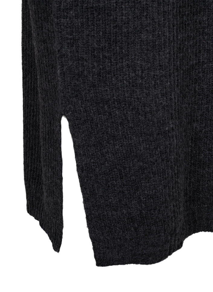 Long oversized knitted dress with slit, Dark Grey, Packshot image number 3