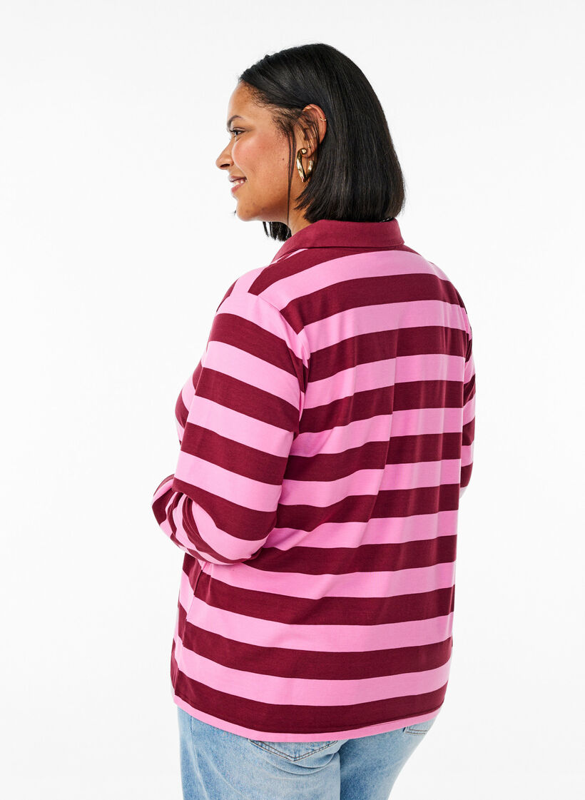 Long-sleeved polo shirt with stripes, Dark Bordeaux, Model image number 2