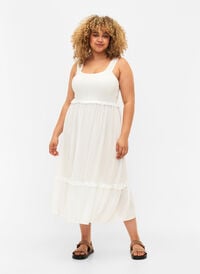 Viscose midi dress with smock, Bright White, Model