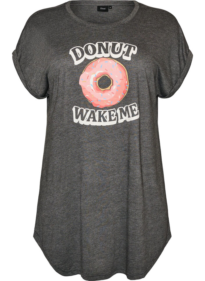 Short sleeve nightgown with text print, Black, Packshot image number 0