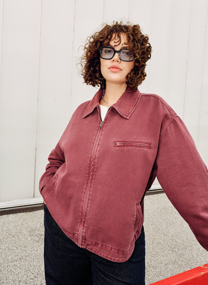 Coloured denim jacket with zip fastening, Red, Image image number 0