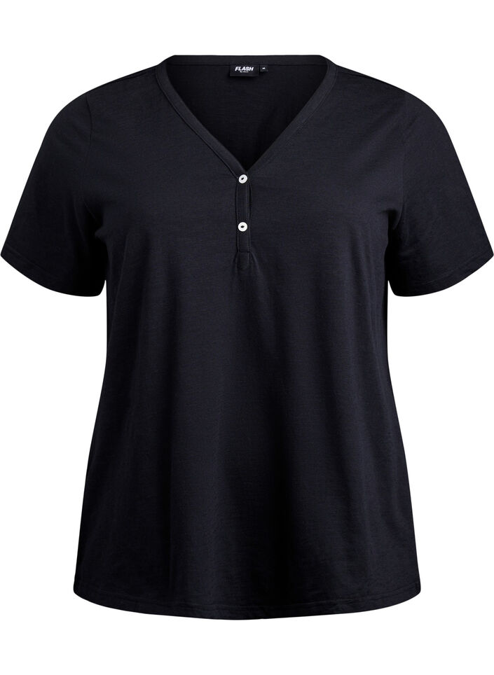 T-shirt with button detail, Black, Packshot image number 0
