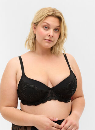 Underwire bra with padding and lace, Black, Model image number 0