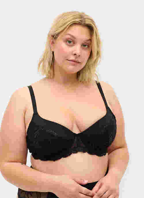 Underwire bra with padding and lace, Black, Model