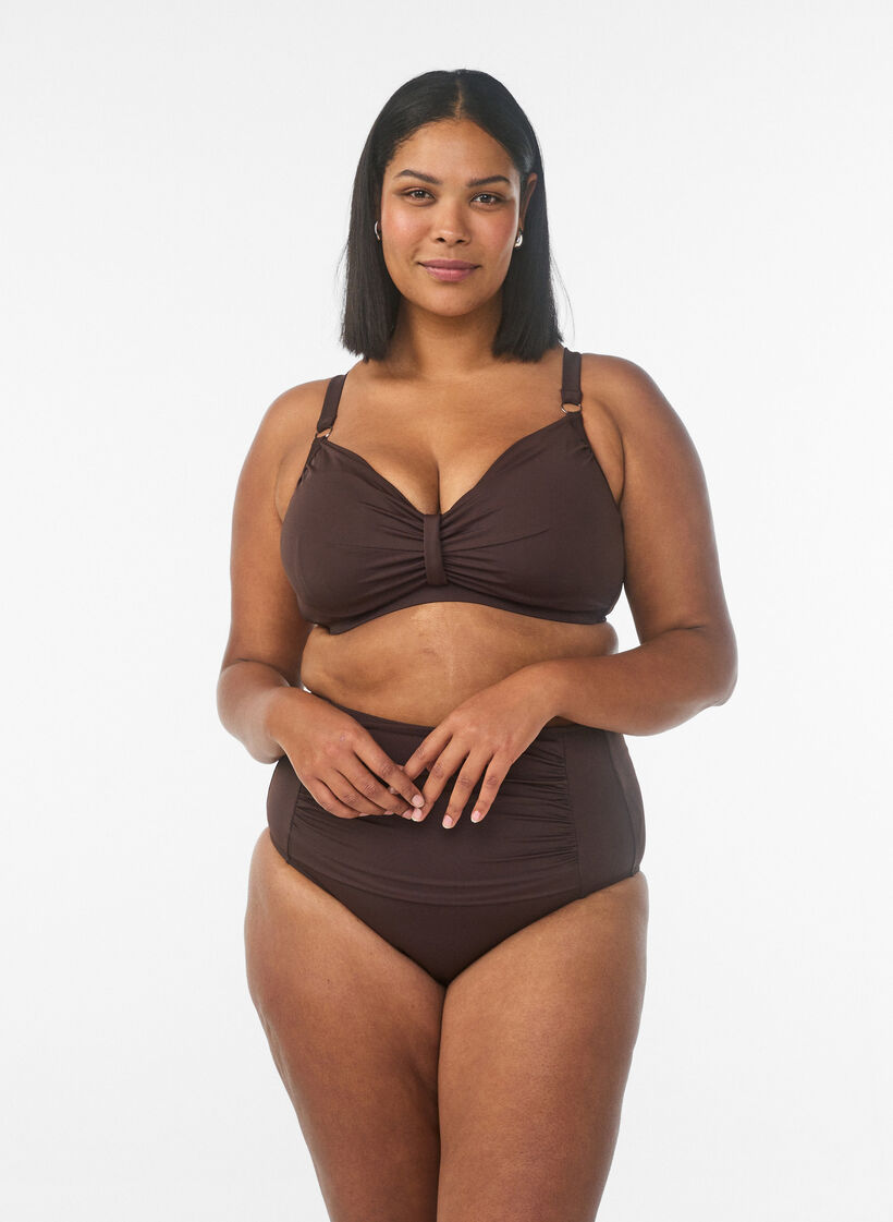 Underwire bikini bra with draping, Brown, Model image number 1