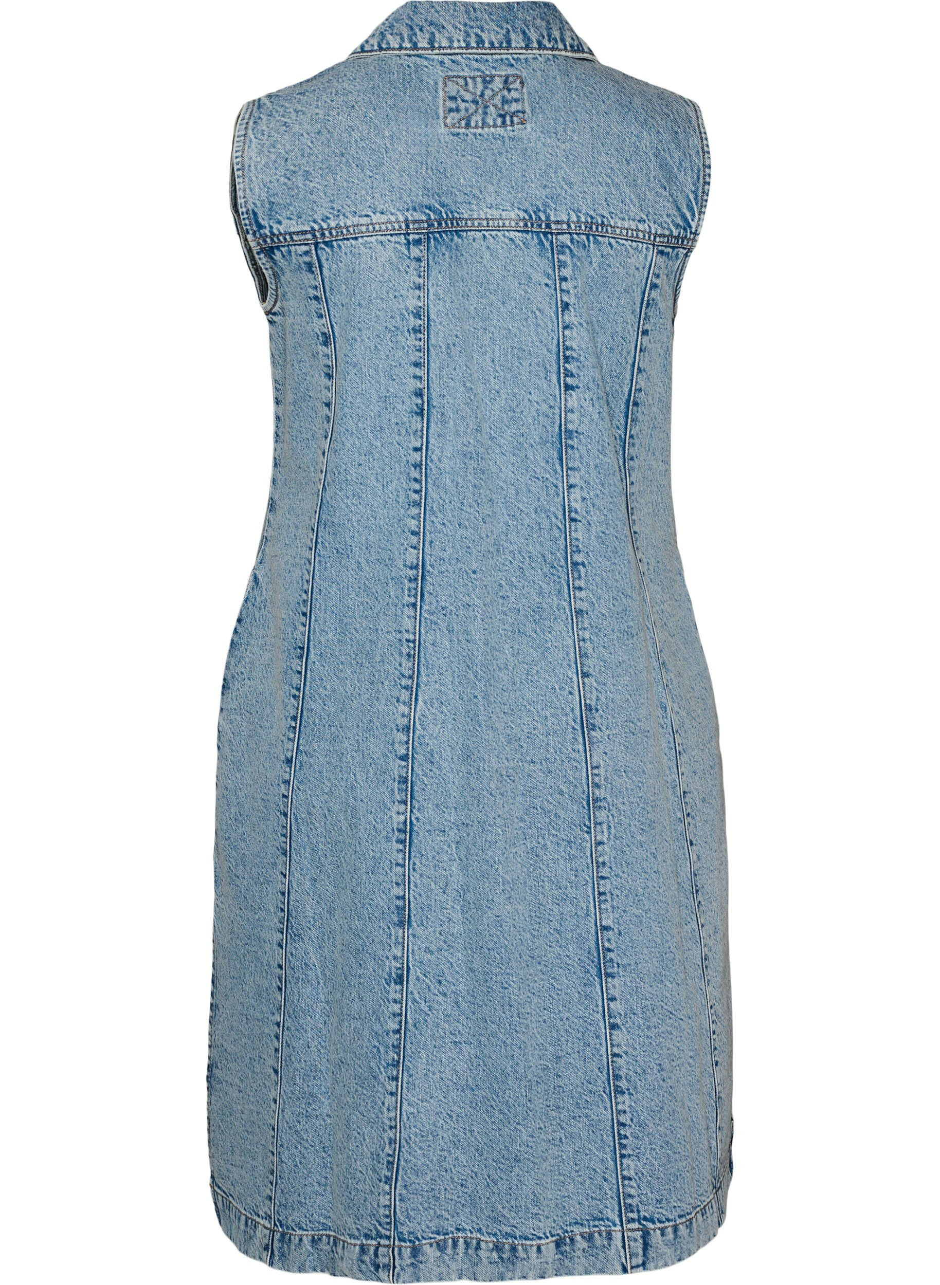 ZizzifashionSleeveless denim dress with button fastening and slits, Light Blue, Packshot image number 1