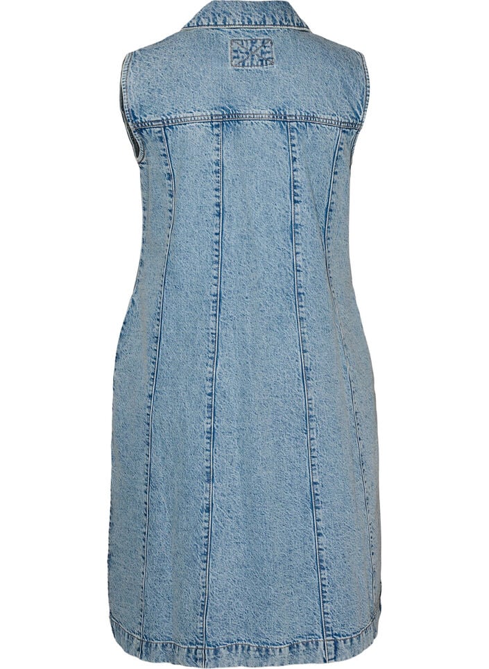 Sleeveless denim dress with button fastening and slits, Light Blue, Packshot