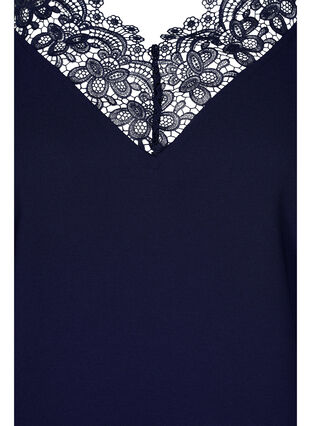 Sleeveless top with v-neck and lace, Navy Blazer, Packshot image number 2
