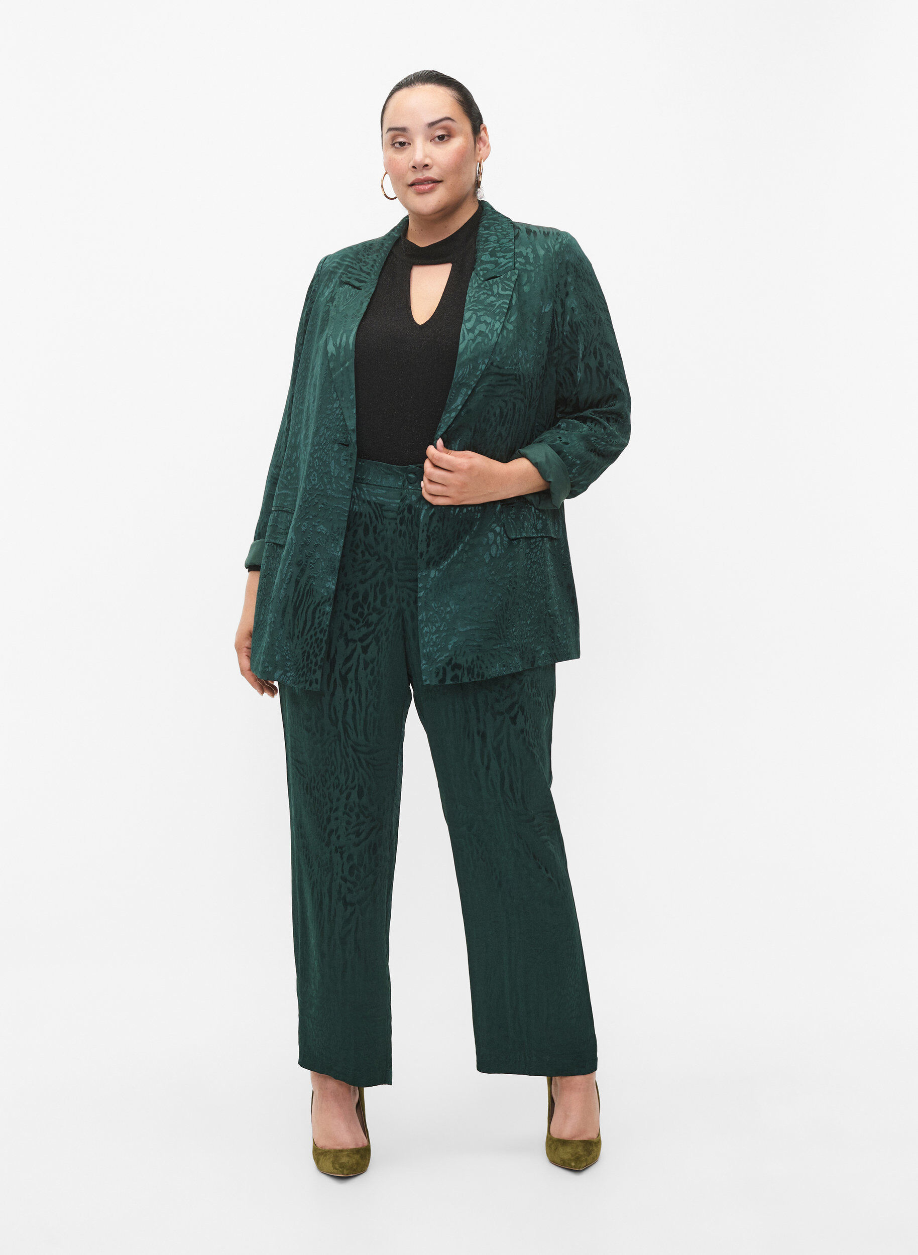 Zizzifashion Viscose blazer with tone-on-tone print, Ponderosa Pine, Model image number 3