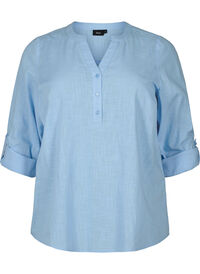 Shirt blouse in cotton with a v-neck
