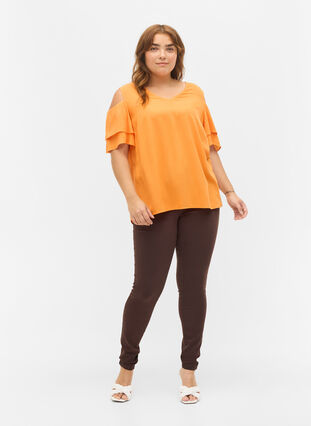 Short sleeved blouse in viscose, Orange Peel, Model image number 3