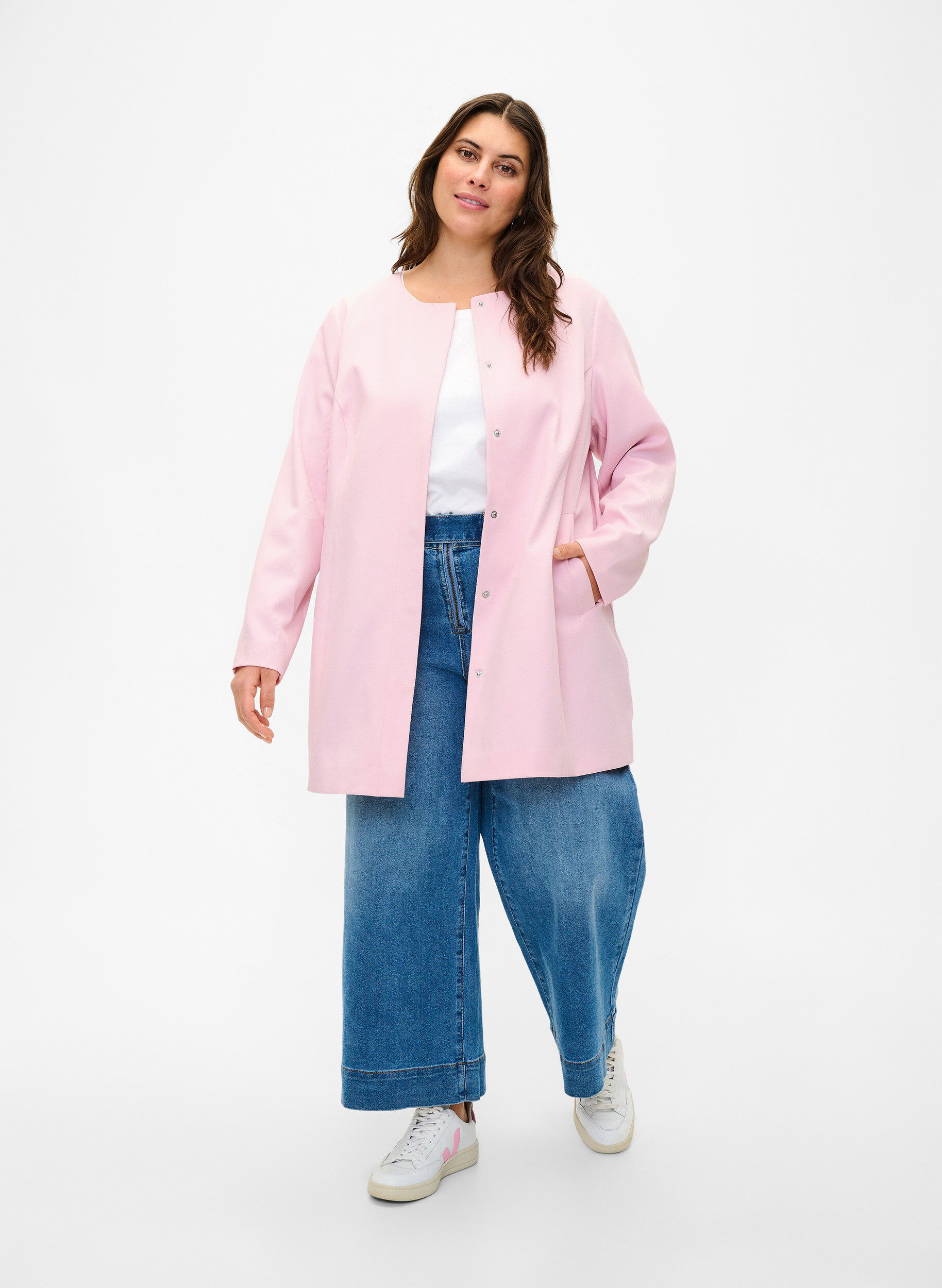 Zizzifashion Spring jacket with concealed button placket, Parfait Pink, Model image number 2
