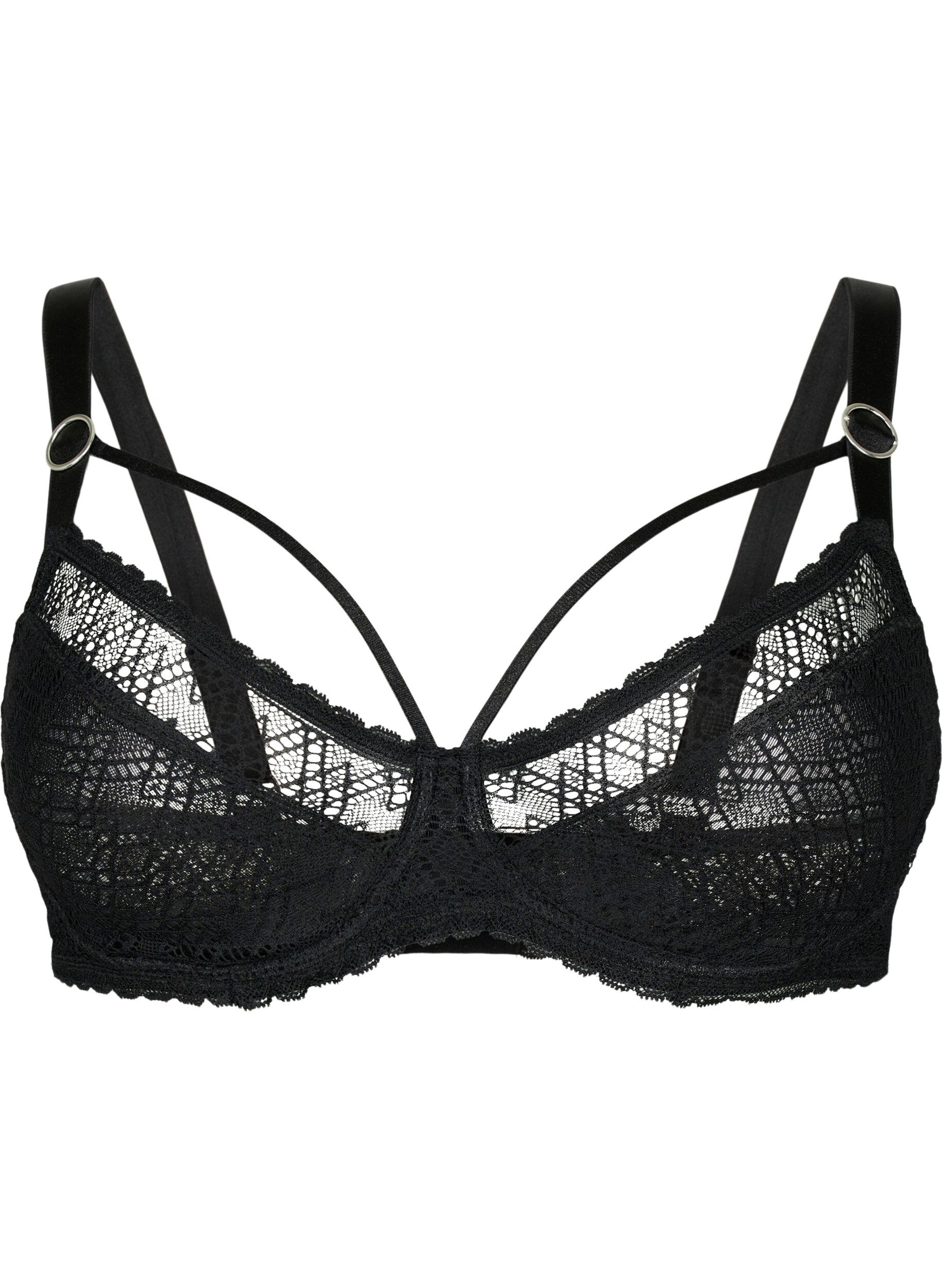 Zizzifashion Lace balconette with thong detail, Black, Packshot image number 0