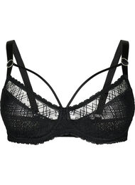 Lace balconette with thong detail, Black, Packshot