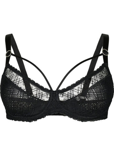 Lace balconette with thong detail, Black, Packshot image number 0
