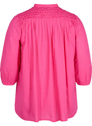 Cotton blouse with 3/4 sleeves and smock, Fuchsia Purple, Packshot image number 1