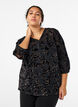 Mesh blouse with velour roses and 3/4 sleeves, Black, Model image number 0