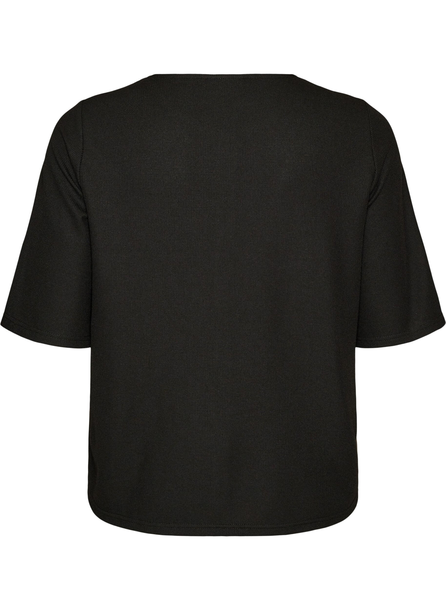 ZizzifashionBlouse with a ribbed texture and button closure, Black, Packshot image number 1