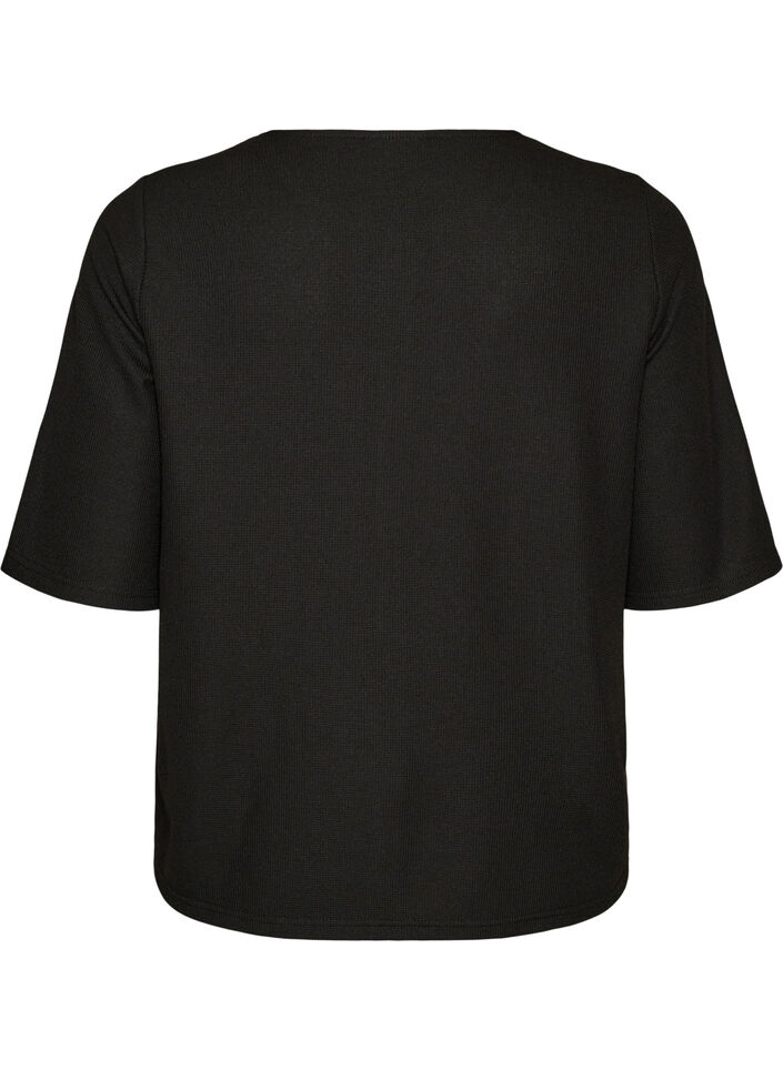 Blouse with a ribbed texture and button closure, Black, Packshot image number 1