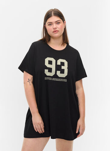 Oversized night t-shirt in organic cotton, Black w. 93, Model image number 0