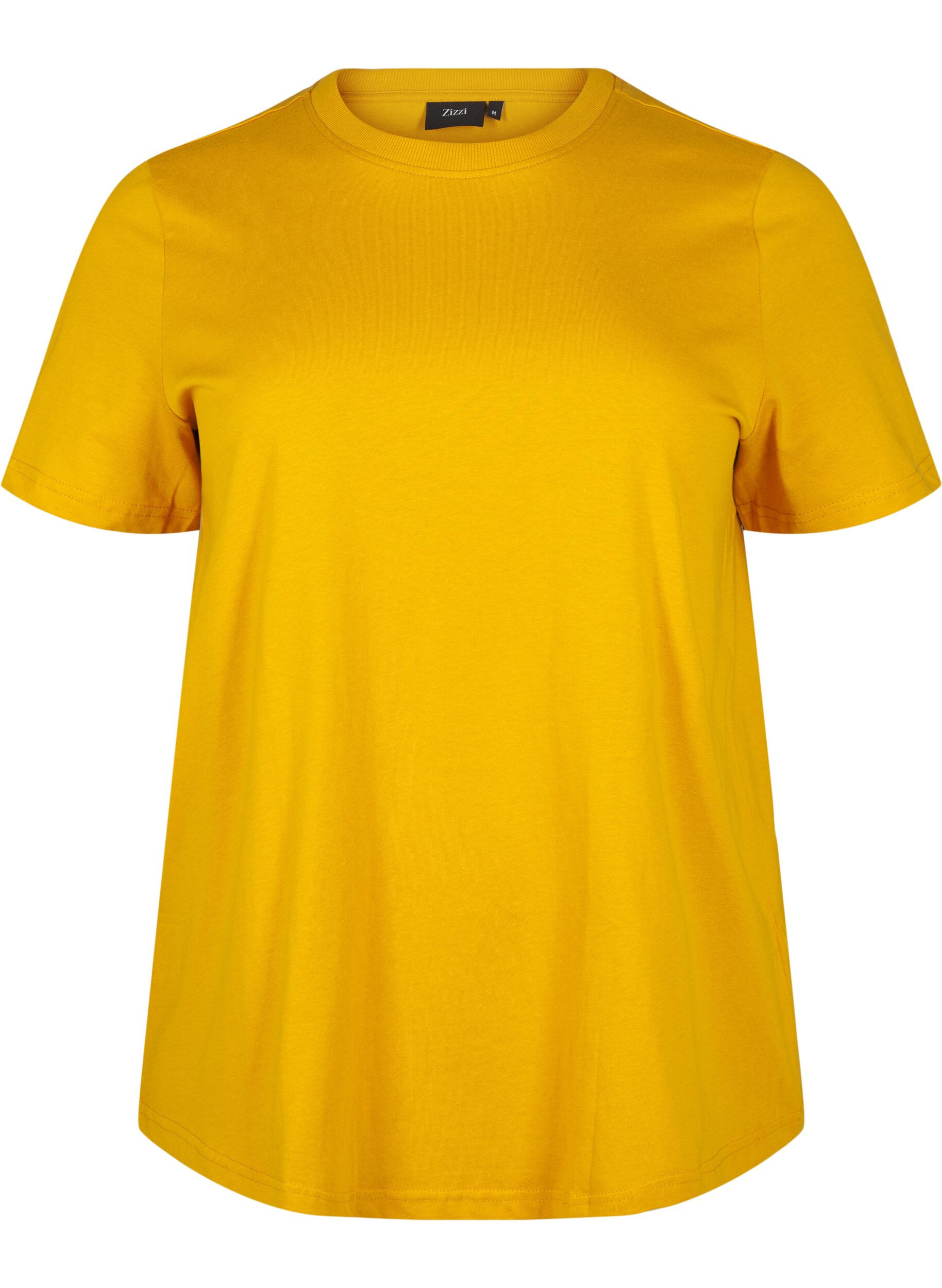 ZizzifashionBasic cotton T-shirt with round neck, Yellow, Packshot image number 0