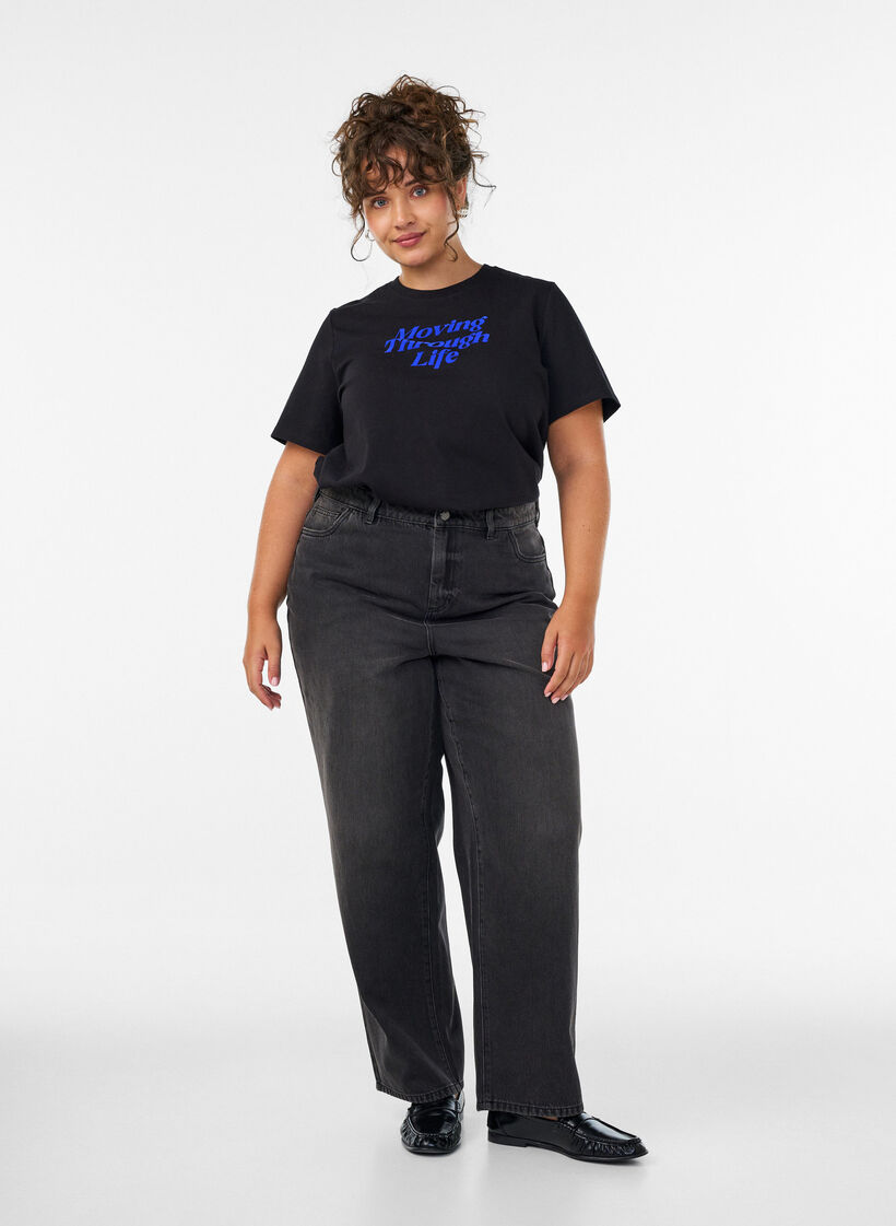 Cotton T-shirt with text print, Black, Model image number 1