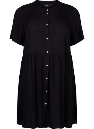 A-line viscose dress with short sleeves, Black, Packshot image number 0