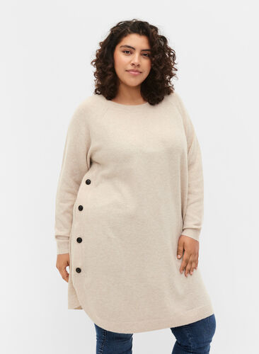 Melange knit dress with buttons, Pumice Stone Mel., Model image number 0