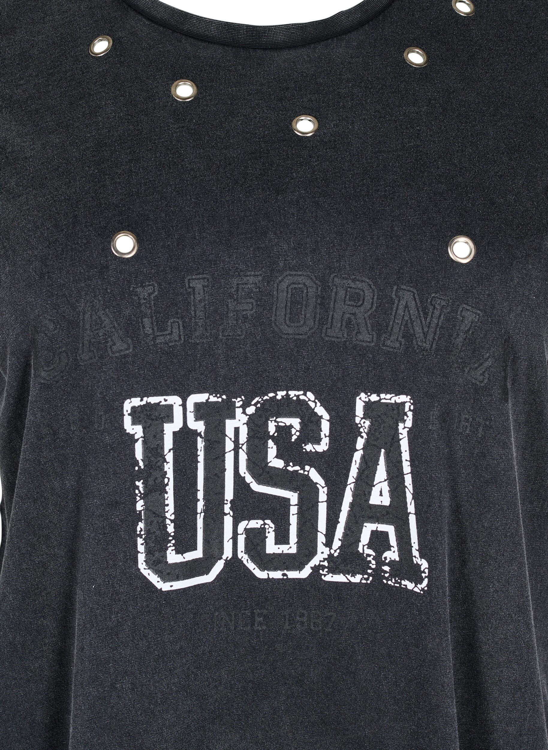 Zizzifashion T-shirt with eyelets and print, Grey Washed , Packshot image number 2