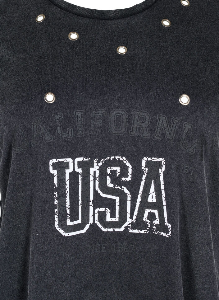 T-shirt with eyelets and print, Grey Washed , Packshot image number 2