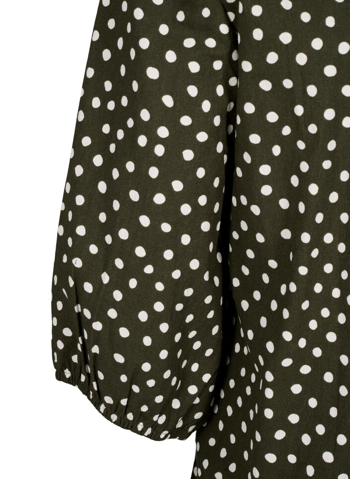 3/4 sleeve cotton Blouse with polka dots, Forest Night Dot, Packshot image number 3