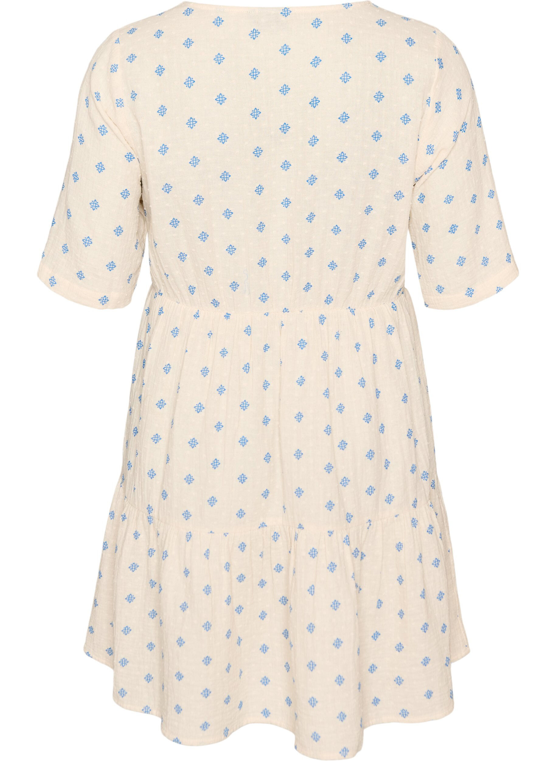 ZizzifashionPrinted cotton dress with an elasticated waist, Beige, Packshot image number 1