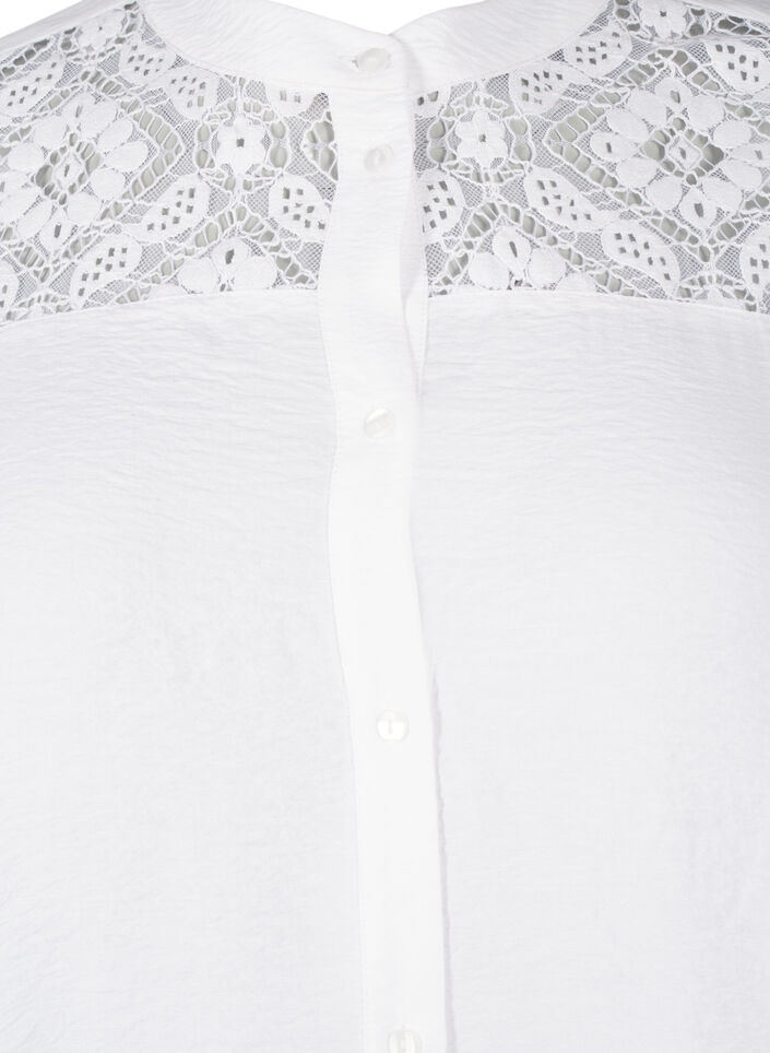 Long viscose shirt with lace detail, Bright White, Packshot image number 2