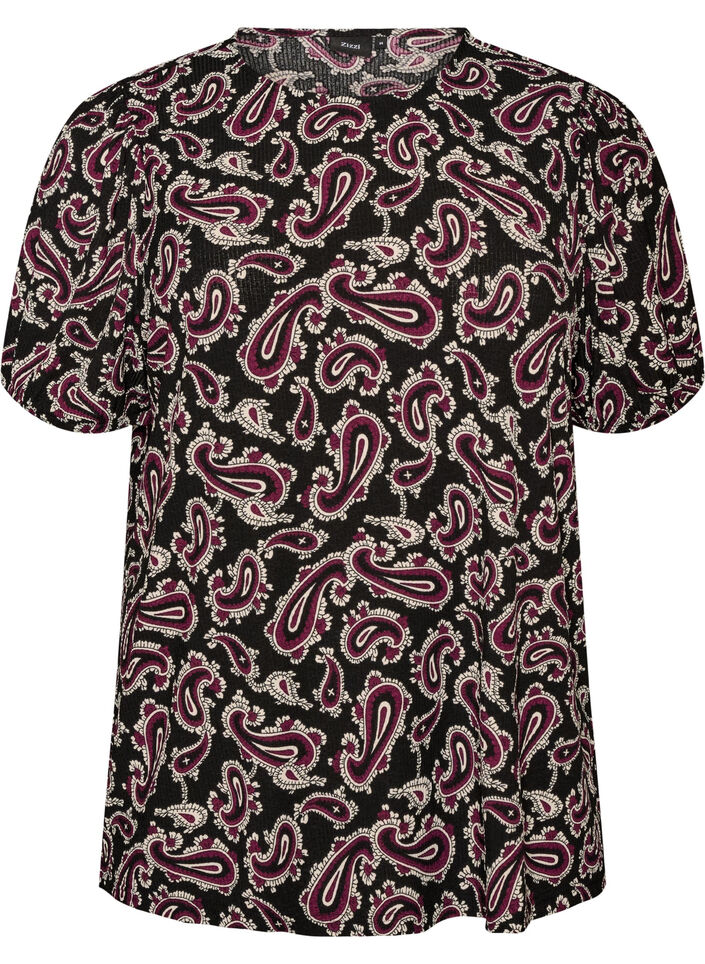 Blouse with short sleeves and paisley print, Dark Bordeaux, Packshot image number 0