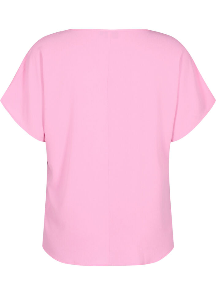 Blouse with short sleeves and a round neckline, Pink, Packshot image number 1