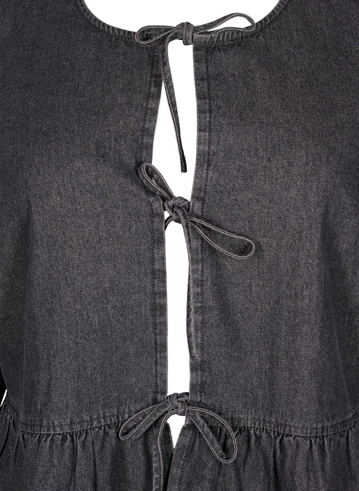 Peplum blouse in denim with a tie fastening, Dark Grey, Packshot image number 2