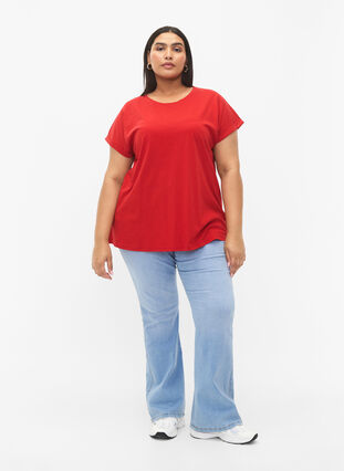 Short sleeved cotton blend t-shirt, Tango Red, Model image number 2