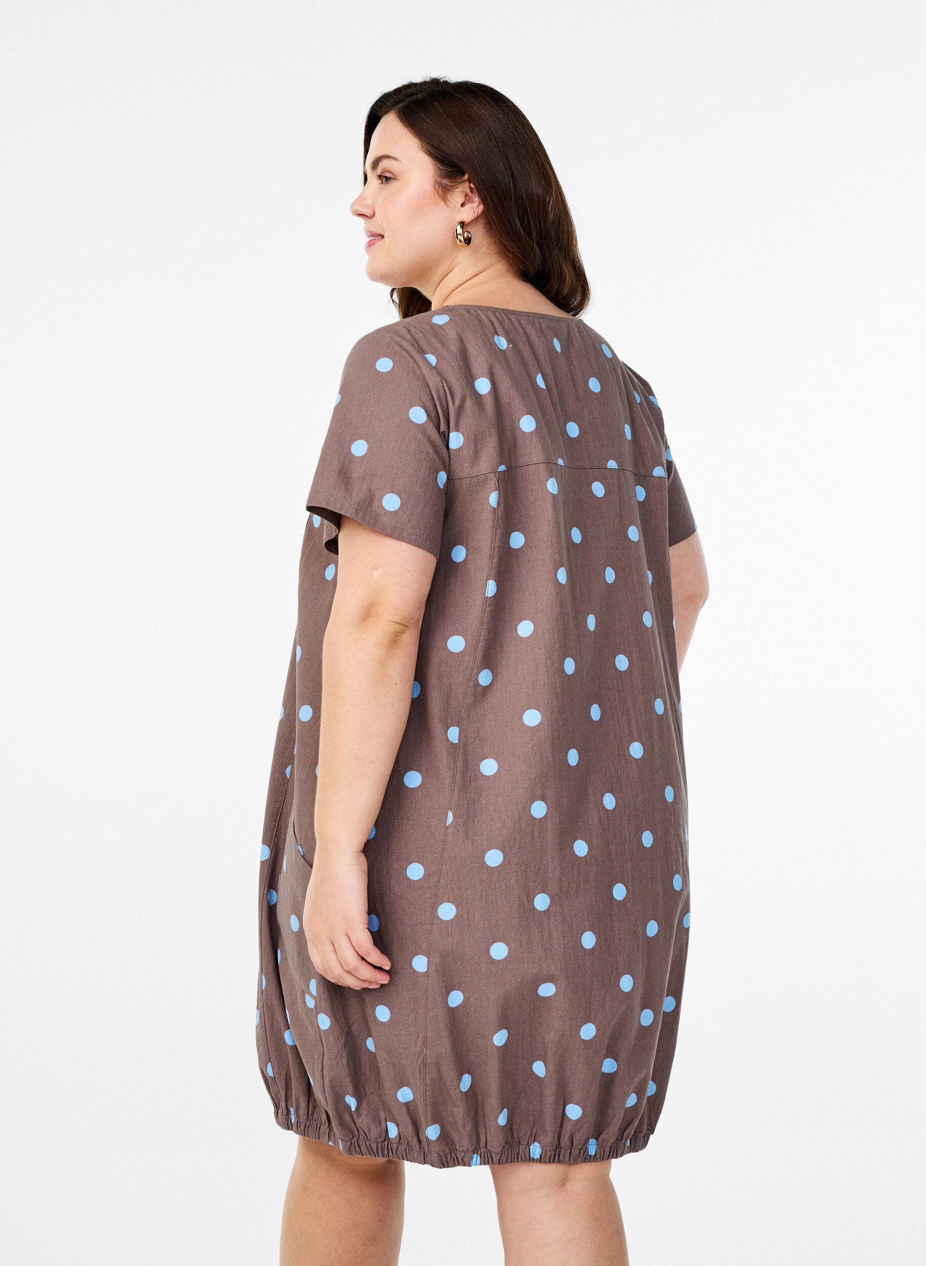 ZizzifashionShort-sleeved cotton dress with print, Blue, Model image number 2
