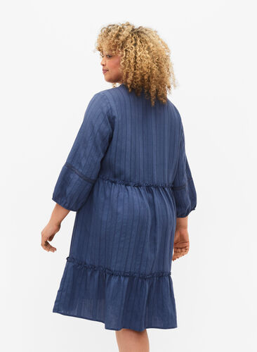 Striped viscose dress with lace band and 3/4 sleeves, Vintage Indigo, Model image number 1