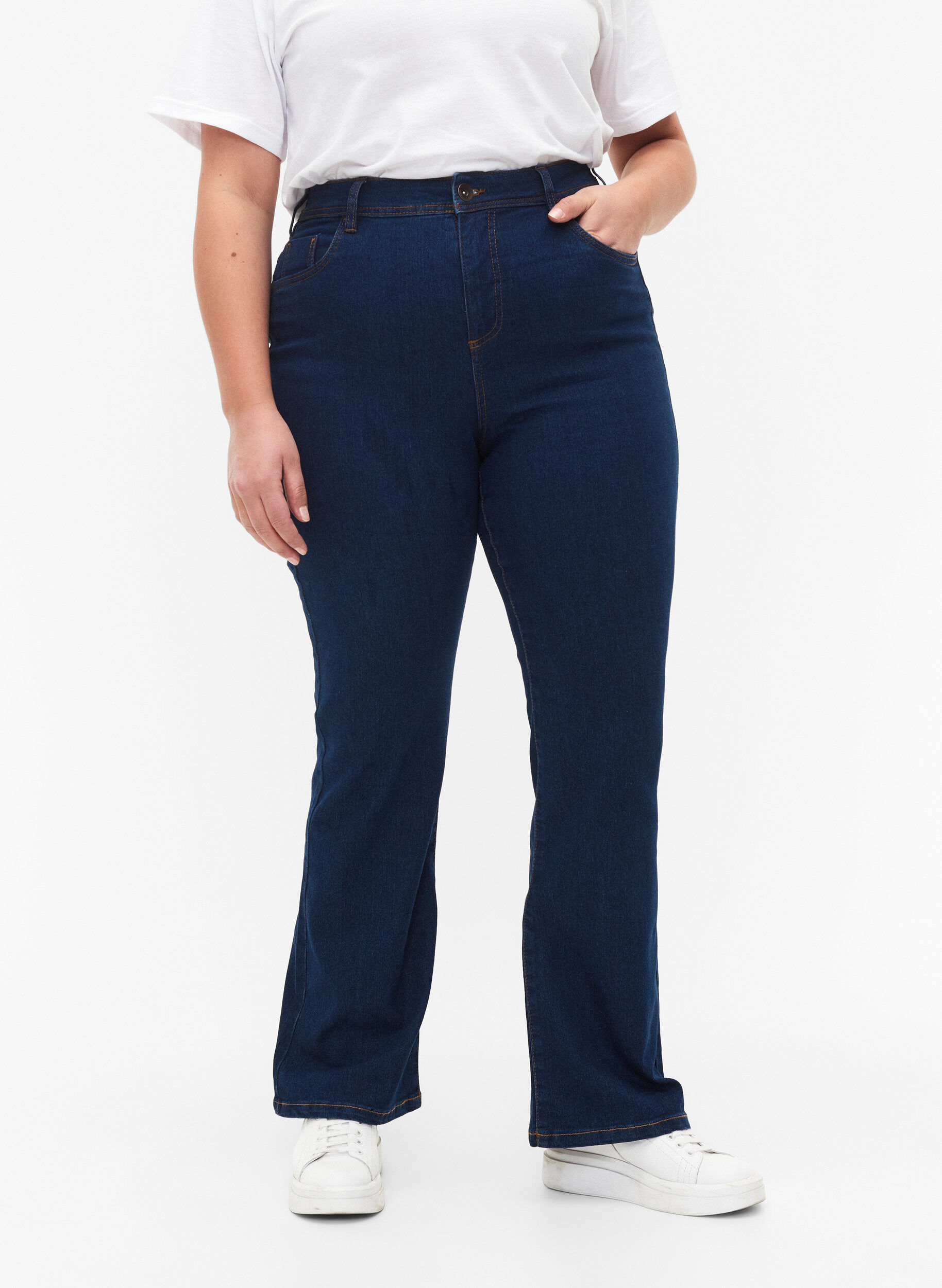 ZizzifashionHigh waisted jeans with bootcut, Blue, Model image number 2