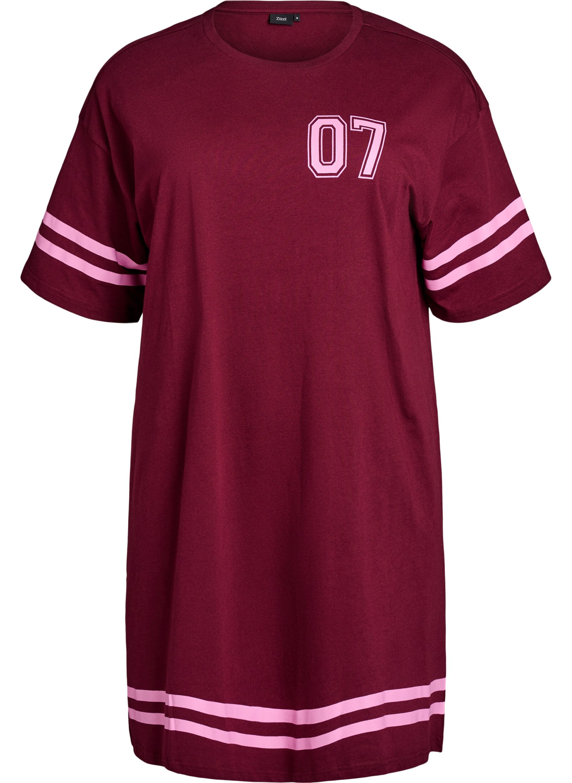 Zizzifashion Short T-shirt dress with sporty details, Dark Bordeaux, Packshot image number 0