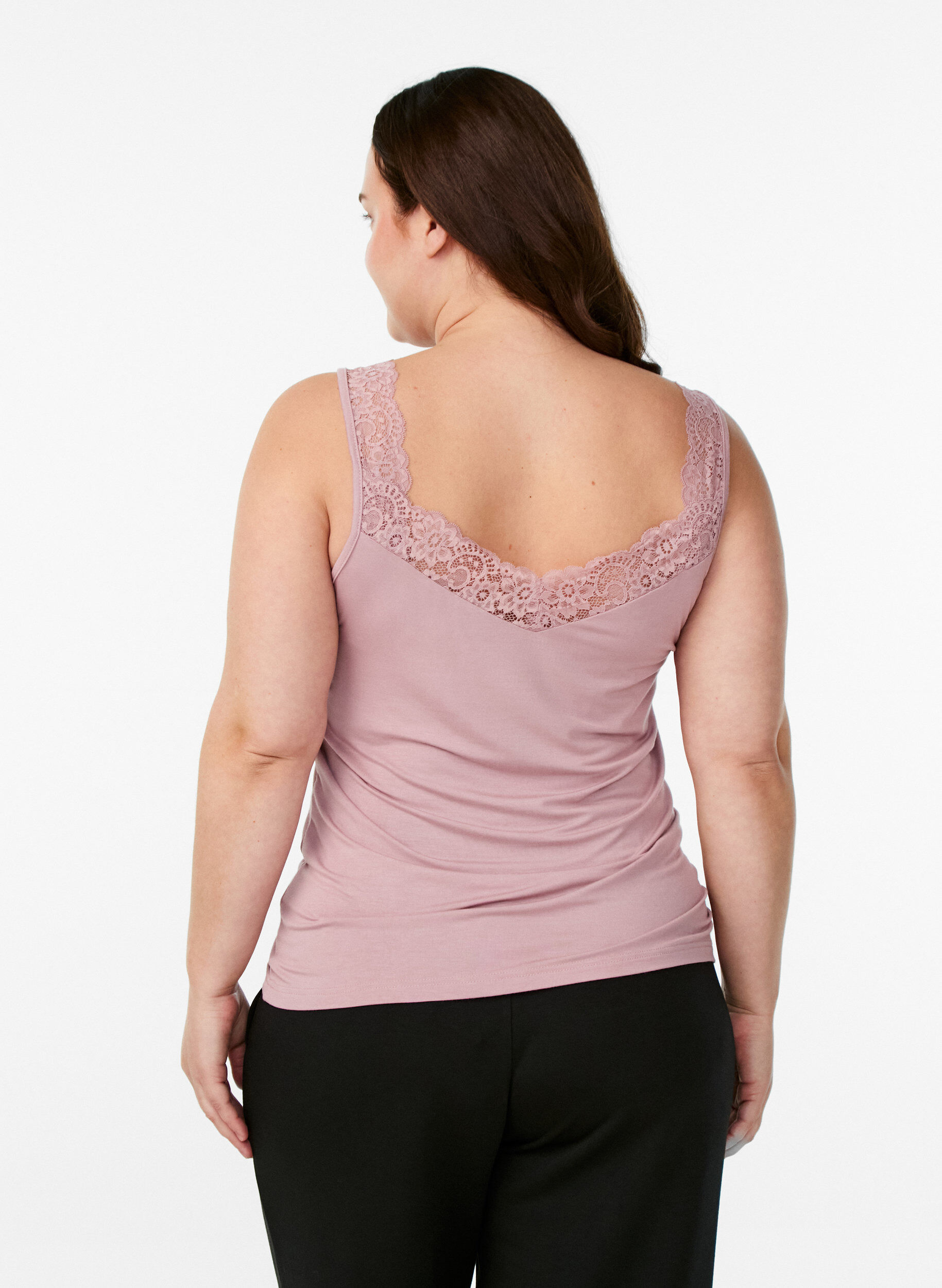 ZizzifashionViscose top with lace trim, Rose, Model image number 2